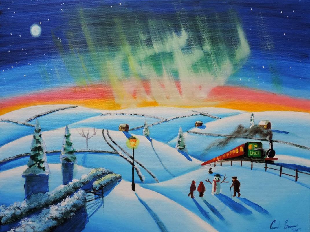 the northern lights naive painting #folkart #art #painting