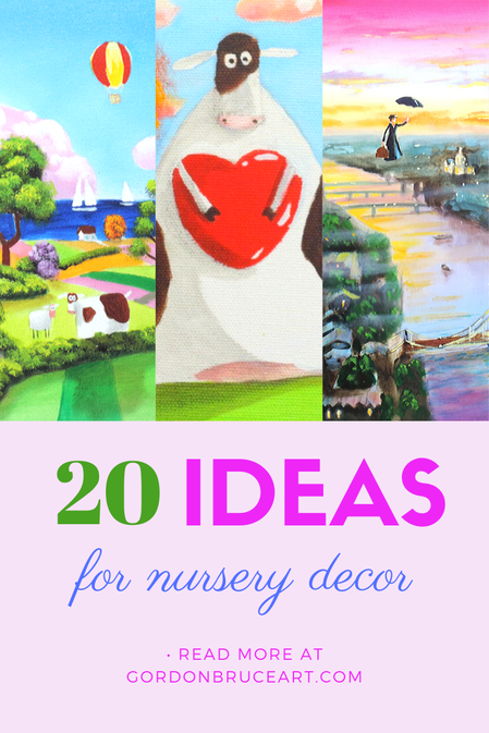 Welcome to my nursery decor ideas page. I have selected some of my paintings and prints that I like to use for decorating kid’s rooms. I have a selection of nursery wall art of various sizes including paintings and prints. My themes include Mary Poppins and cute animal prints with cows and sheep. 