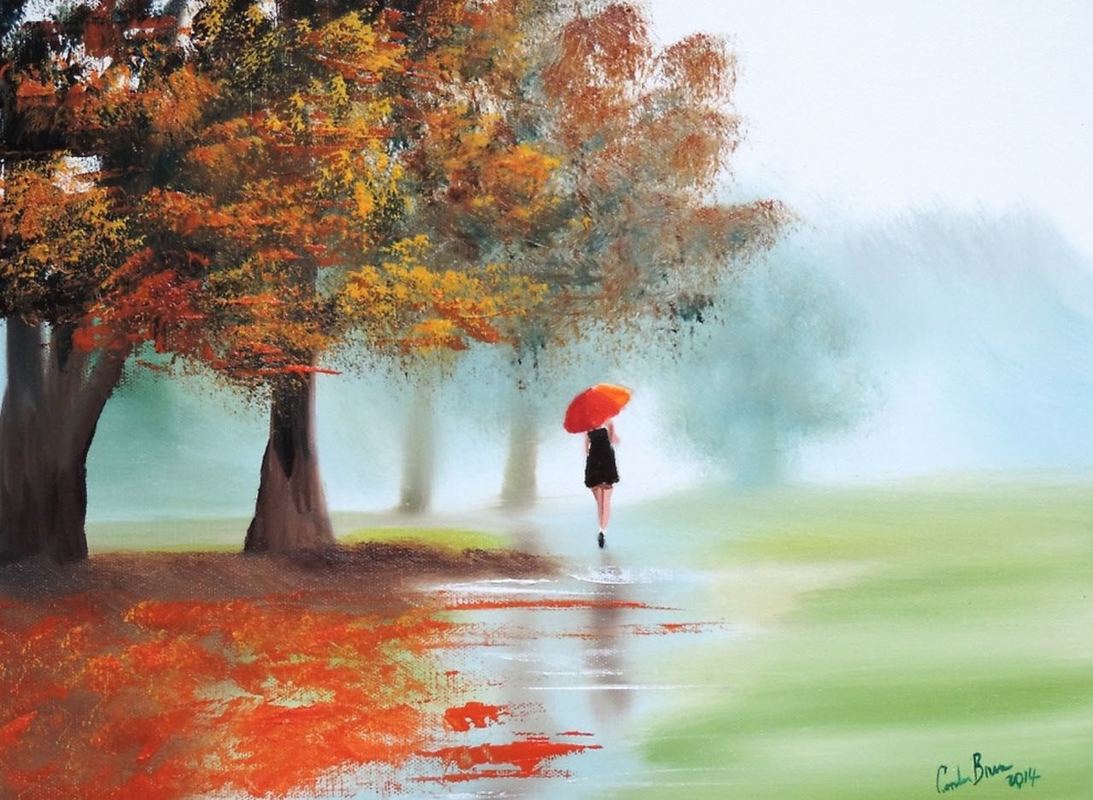 Woman with a red umbrella #autumn #painting #art #redbubble